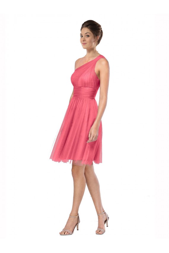 Online One Shoulder Short Knee Length Tulle Bridesmaid Dress UK