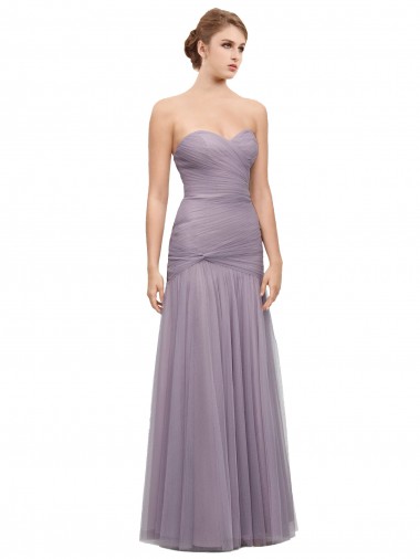 Online Draped Long Mermaid Sweetheart Tulle Bridesmaid Dress UK