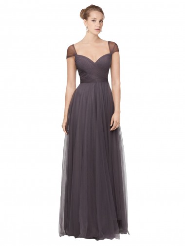 Online Sweetheart Neckline Long Tulle Bridesmaid Dress with Straps UK