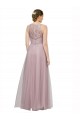 Online High Neck Long Tulle Bridesmaid Dress with Lace Bodice UK