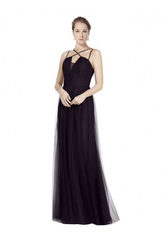 Online High Neck Long A-Line Tulle Bridesmaid Dress UK