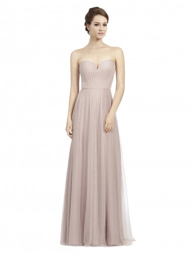 Online Long Strapless Tulle Bridesmaid Dress with Pleated Bodice UK
