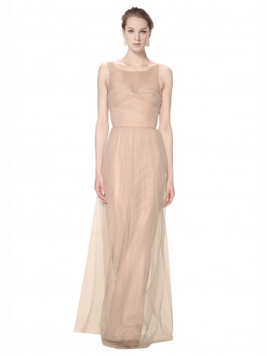 Online Long Tulle Bridesmaid Dress with Illusion Neck UK