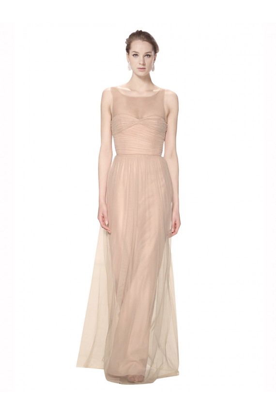 Online Long Tulle Bridesmaid Dress with Illusion Neck UK