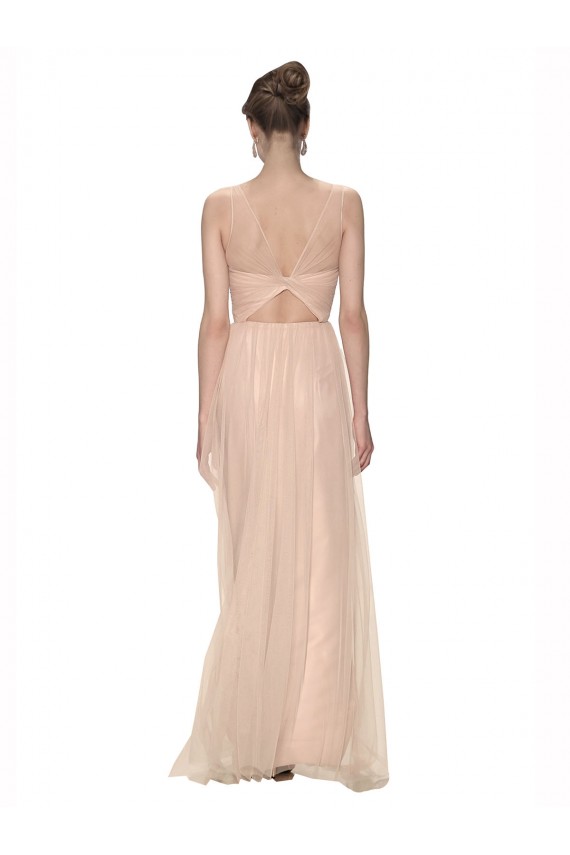 Online Long Tulle Bridesmaid Dress with Illusion Neck UK
