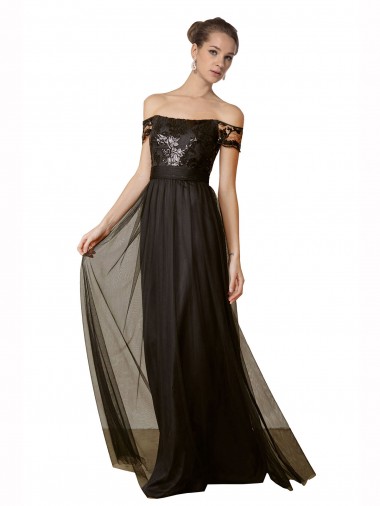 Online Off The Shoulder Sequined Lace Tulle Bridesmaid Dress UK
