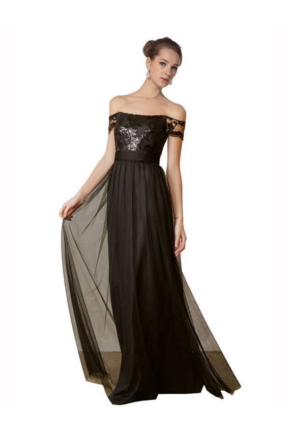 Online Off The Shoulder Sequined Lace Tulle Bridesmaid Dress UK
