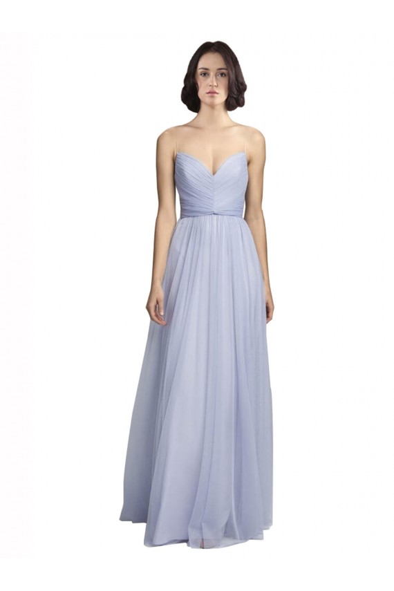 Online Spaghetti Strap Tulle Bridesmaids Dress with Ruched Bodice UK