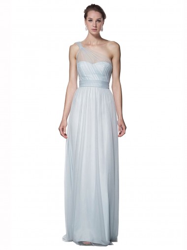 Online One Shoulder Illusion Tulle Bridesmaid Dress with Knot Detail UK