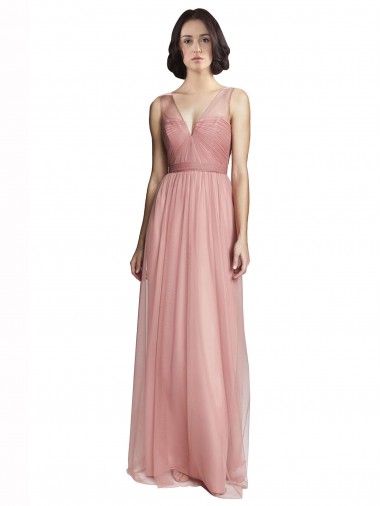 Online V-Neck Illusion Tulle Bridesmaids Dress UK
