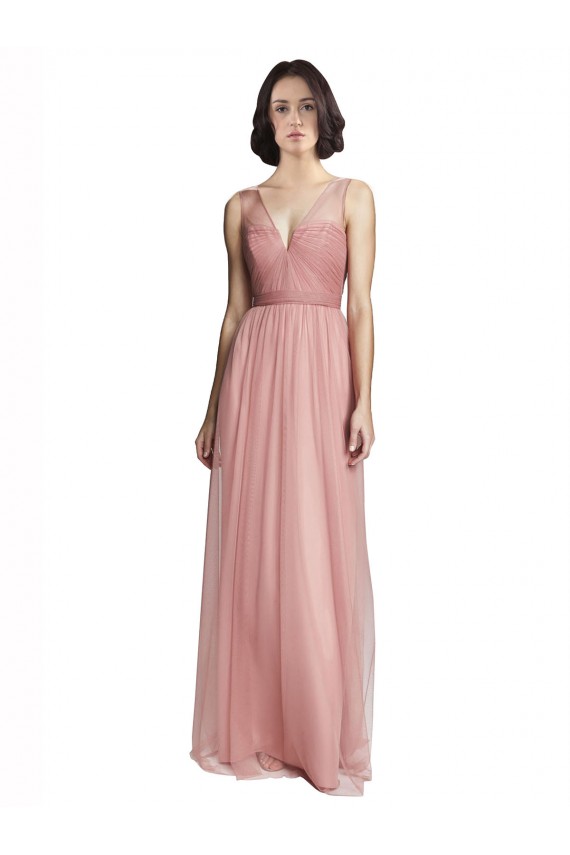 Online V-Neck Illusion Tulle Bridesmaids Dress UK