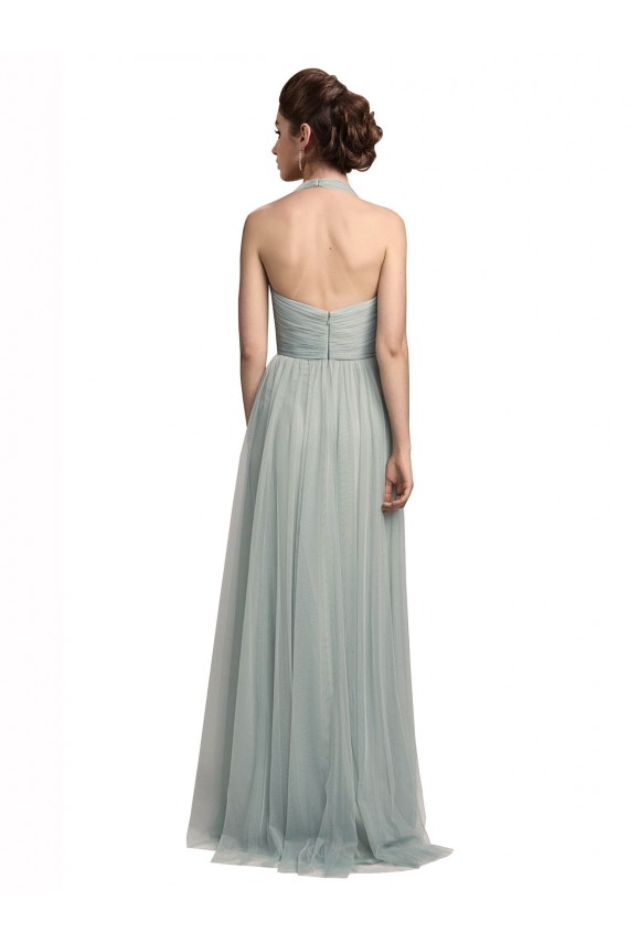 Online Halter Ruched Sweetheart Neckline Tulle Bridesmaid Dress UK