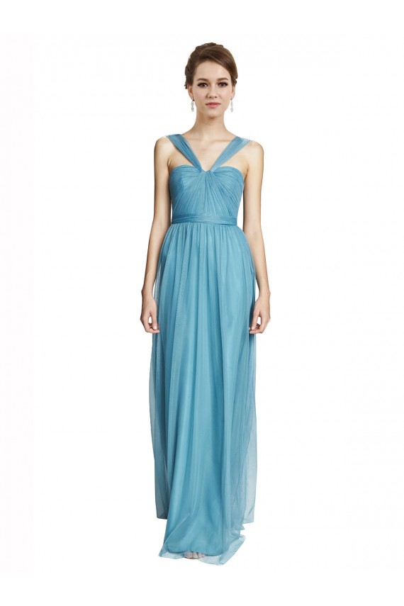 Online Floor Length Inverted V-Neck Tulle Bridesmaids Dress UK