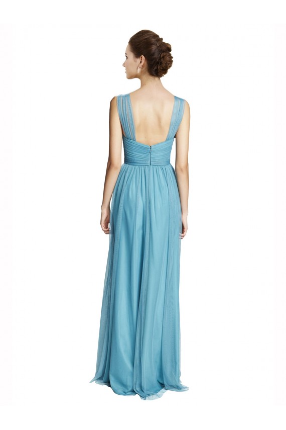 Online Floor Length Inverted V-Neck Tulle Bridesmaids Dress UK