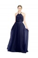 Online Long A-Line High Neck Halter Tulle Bridesmaid Dress UK