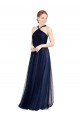 Online Floor Length Long Halter Pleated Tulle Bridesmaid Dress UK