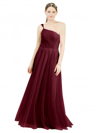 Online One Shoulder Floor Length Long Tulle Bridesmaid Dress UK