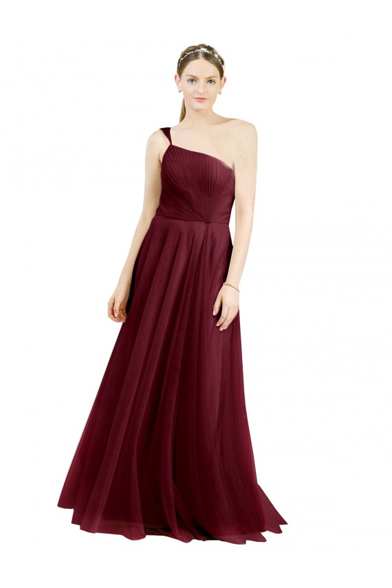 Online One Shoulder Floor Length Long Tulle Bridesmaid Dress UK