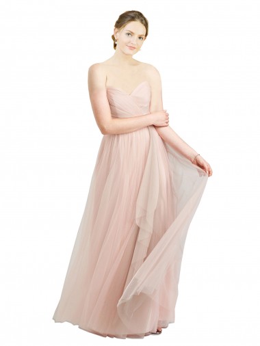 Online Long Floor Length Sweetheart Pleated Tulle Bridesmaid Dress UK