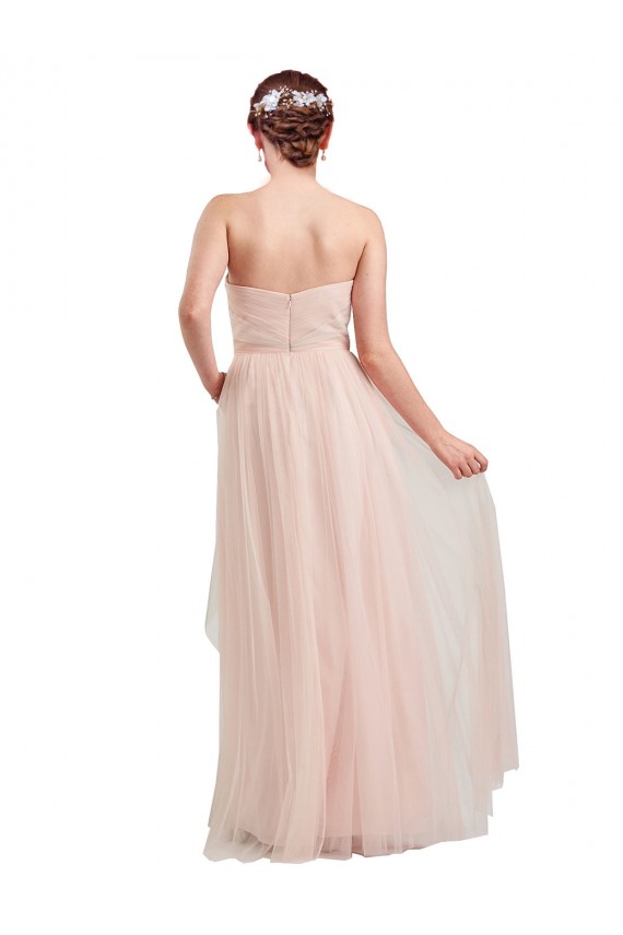 Online Long Floor Length Sweetheart Pleated Tulle Bridesmaid Dress UK