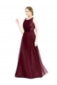 Online Sleeveless Boat Neck Long Pearl Tulle Bridesmaid Dress with Keyhole Back UK