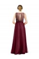 Online Sleeveless Boat Neck Long Pearl Tulle Bridesmaid Dress with Keyhole Back UK