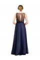 Online Sleeveless Boat Neck Long Pearl Tulle Bridesmaid Dress with Keyhole Back UK