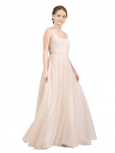 Online Scooped Neckline Long Tulle Bridesmaid Dress with Open Back UK