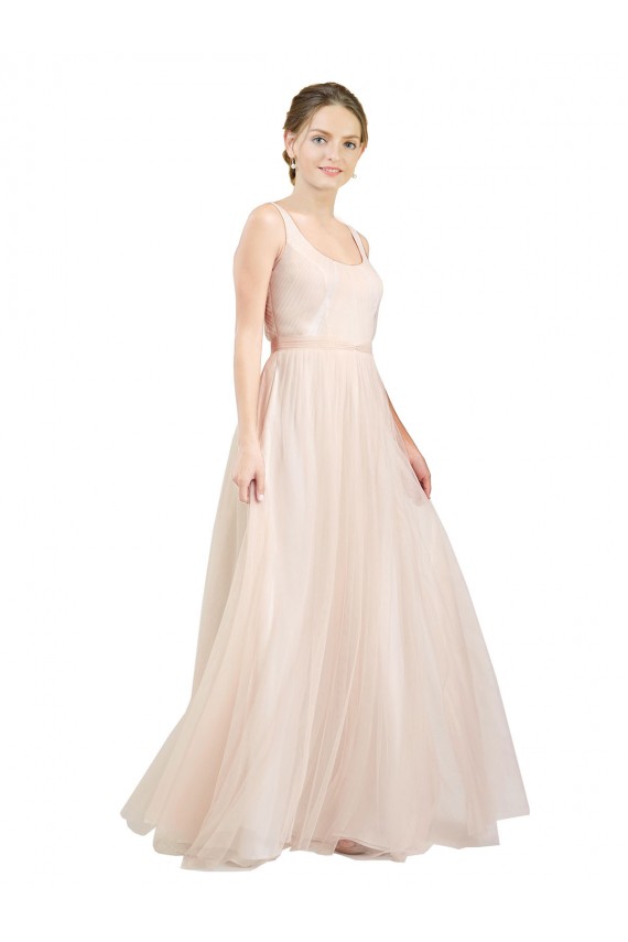 Online Scooped Neckline Long Tulle Bridesmaid Dress with Open Back UK
