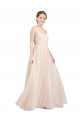 Online Scooped Neckline Long Tulle Bridesmaid Dress with Open Back UK