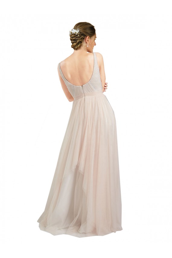 Online Scooped Neckline Long Tulle Bridesmaid Dress with Open Back UK