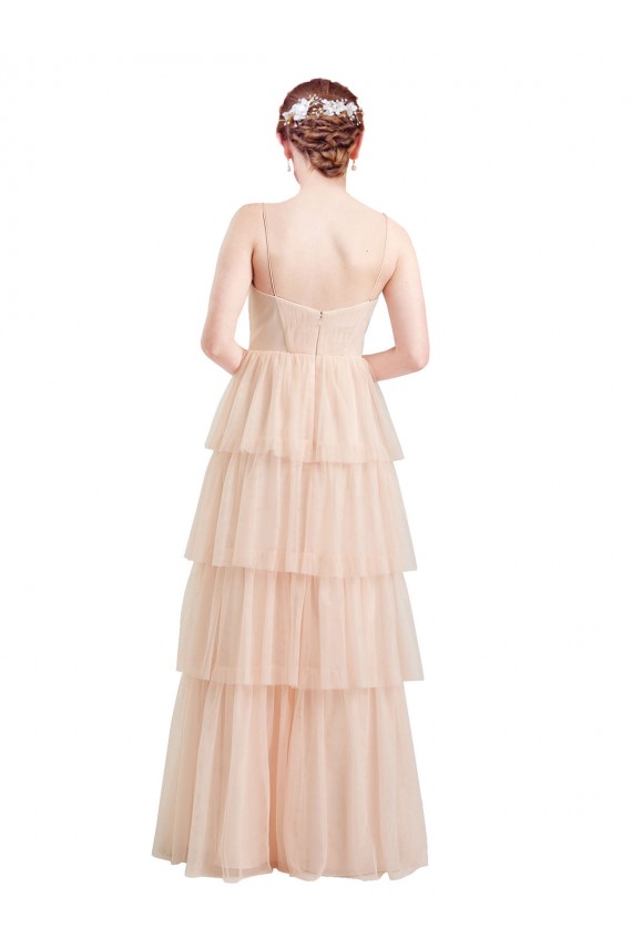 Online V-Neck A-Line Layered Long Tulle Bridesmaid Dress UK
