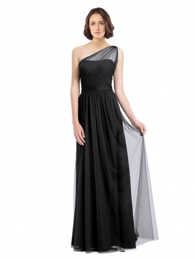Online Ruched Long Soft Tulle Bridesmaid Dress with Sheer Netting Shoulder Strap UK