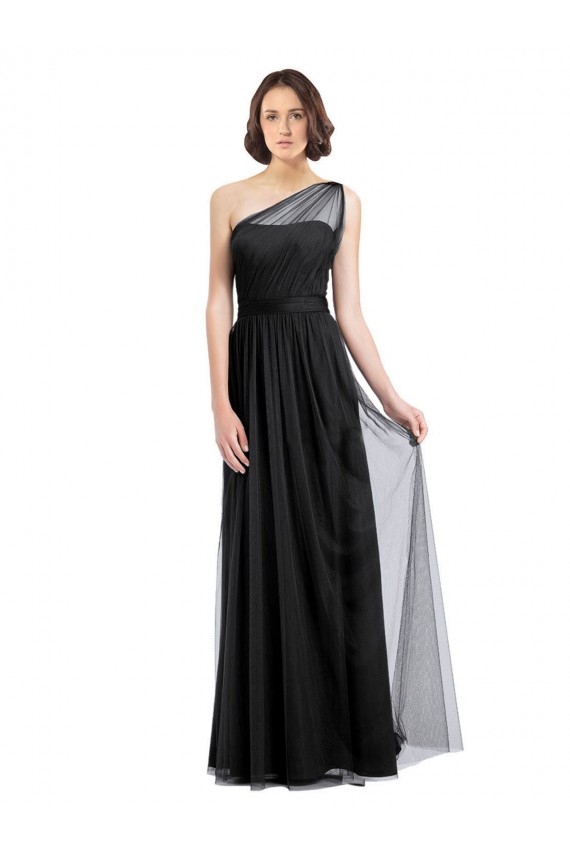 Online Ruched Long Soft Tulle Bridesmaid Dress with Sheer Netting Shoulder Strap UK
