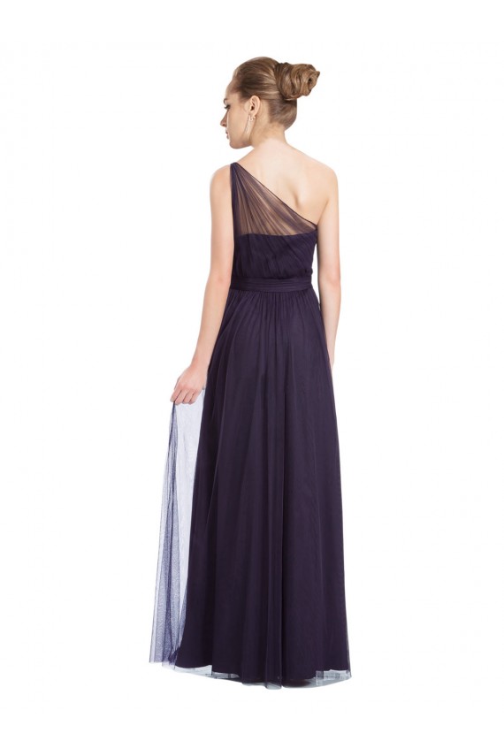 Online Ruched Long Soft Tulle Bridesmaid Dress with Sheer Netting Shoulder Strap UK