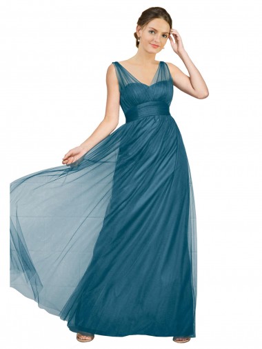 Online Long V-Neck Soft Tulle Bridesmaid Dress UK