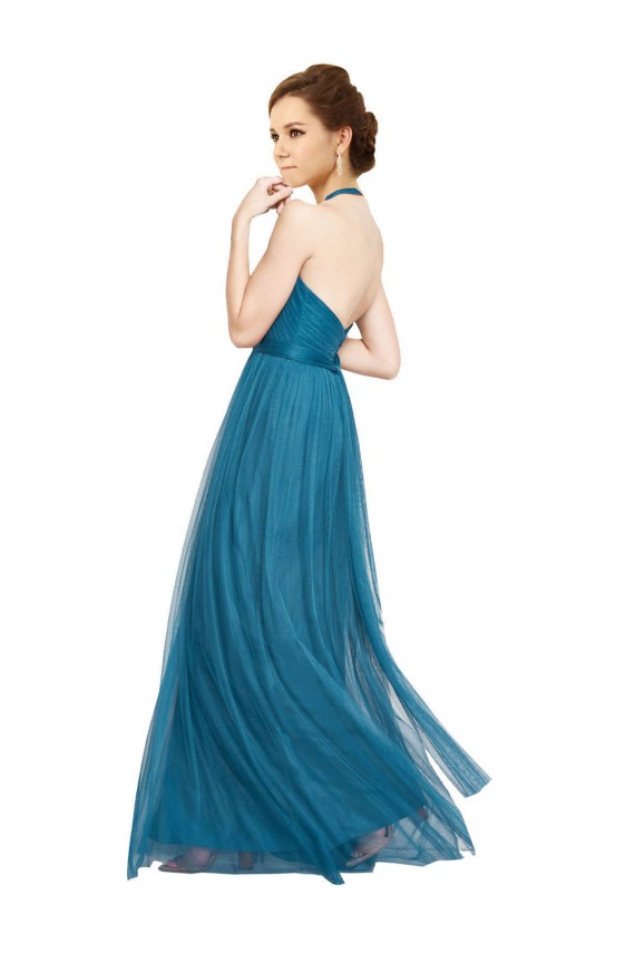 Online High Neck Halter Pleated A-Line Tulle Bridesmaid Dress UK