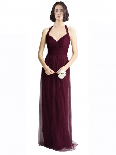 Online Long Tulle Bridesmaid Dress with Criss-Cross Bodice and Self Straps UK