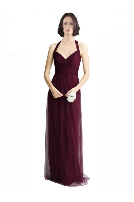 Online Long Tulle Bridesmaid Dress with Criss-Cross Bodice and Self Straps UK
