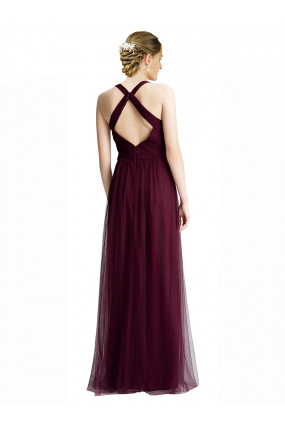 Online Long Tulle Bridesmaid Dress with Criss-Cross Bodice and Self Straps UK