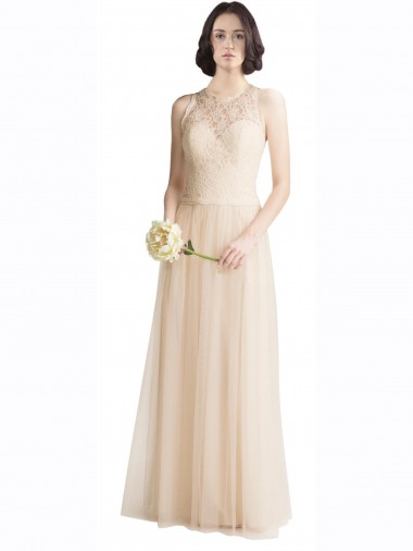 Online Full Length Tulle Bridesmaid Dress with Corded Lace Over Sweetheart Neckline UK