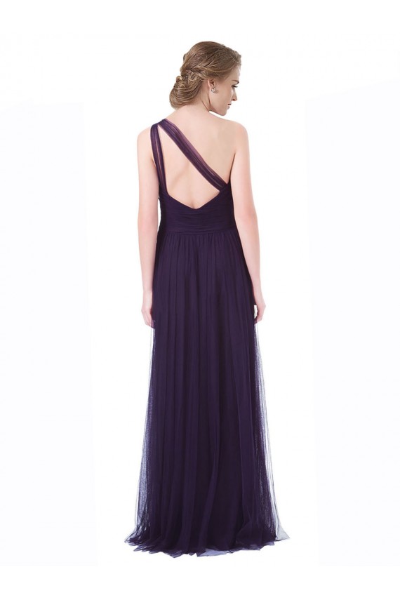 Online One Shoulder Long Tulle Bridesmaid Gown with Sheer Netting Strap UK