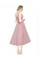 Online Short Tea Length Wide Strap Plunge Cross Over Neckline Tulle Cocktail Bridesmaid Dress UK