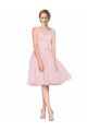 Online Short Knee Length Wide Strap Plunge Cross Over Neckline Tulle Cocktail Bridesmaid Dress UK