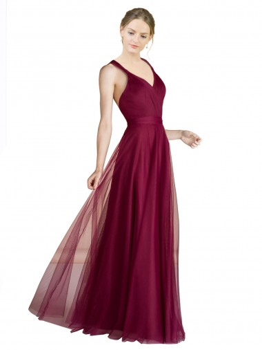 Online Long Sweetheart Tulle Bridesmaid Dress with Straps and Criss Cross Back UK