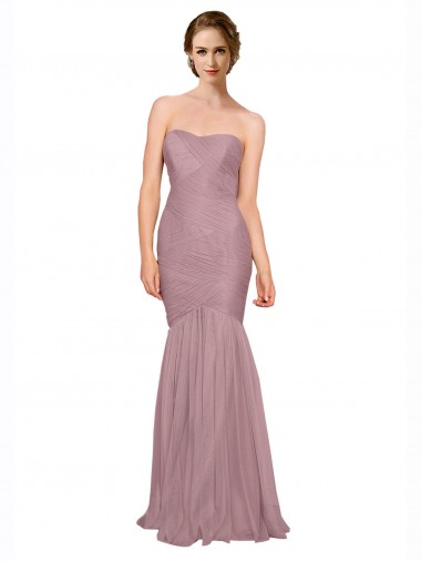 Online Mermaid Strapless Tulle Bridesmaid Dress with All Over Pleats UK