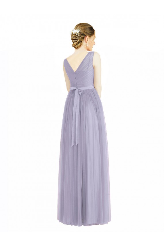 Online Wide Straps V-Neck Long Tulle Bridesmaids with Belt UK