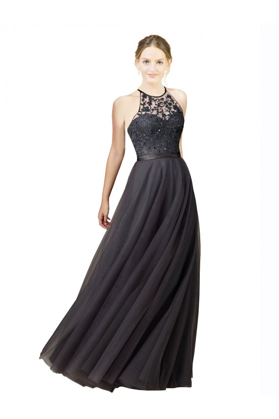 Online Sweetheart Neckline Long Sleeveless Tulle Bridesmaid Dress with Lace Bodice UK