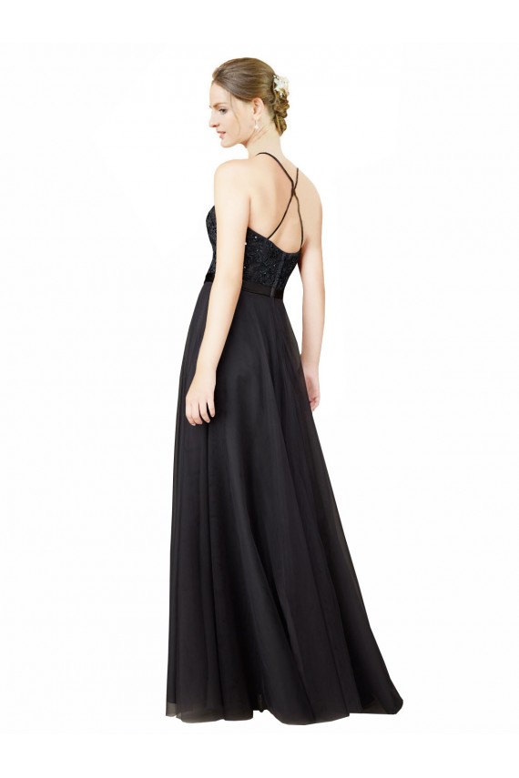 Online Sweetheart Neckline Long Sleeveless Tulle Bridesmaid Dress with Lace Bodice UK