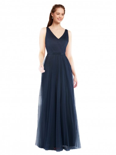 Online V-Neck Soft and Simple Tulle Bridesmaid Dress UK